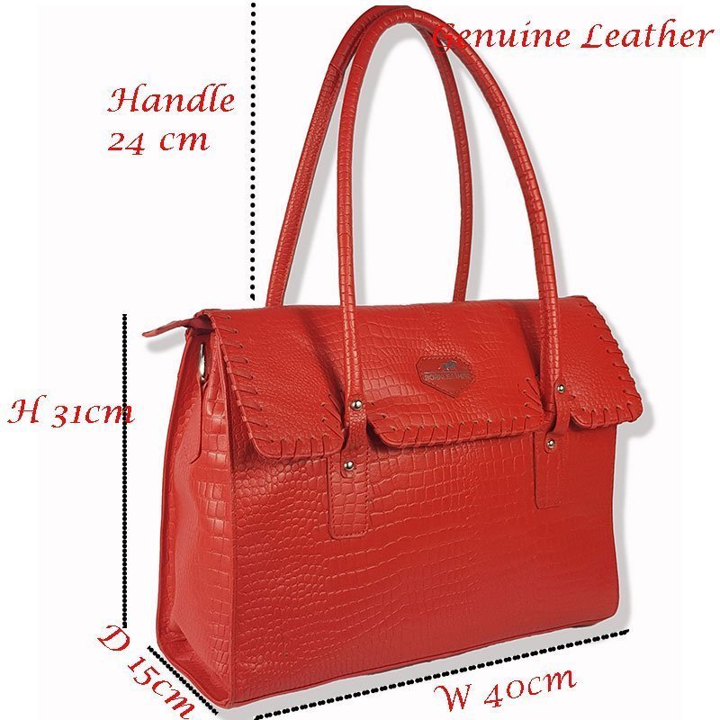 Crocodile Print Leather Tote Bag Red