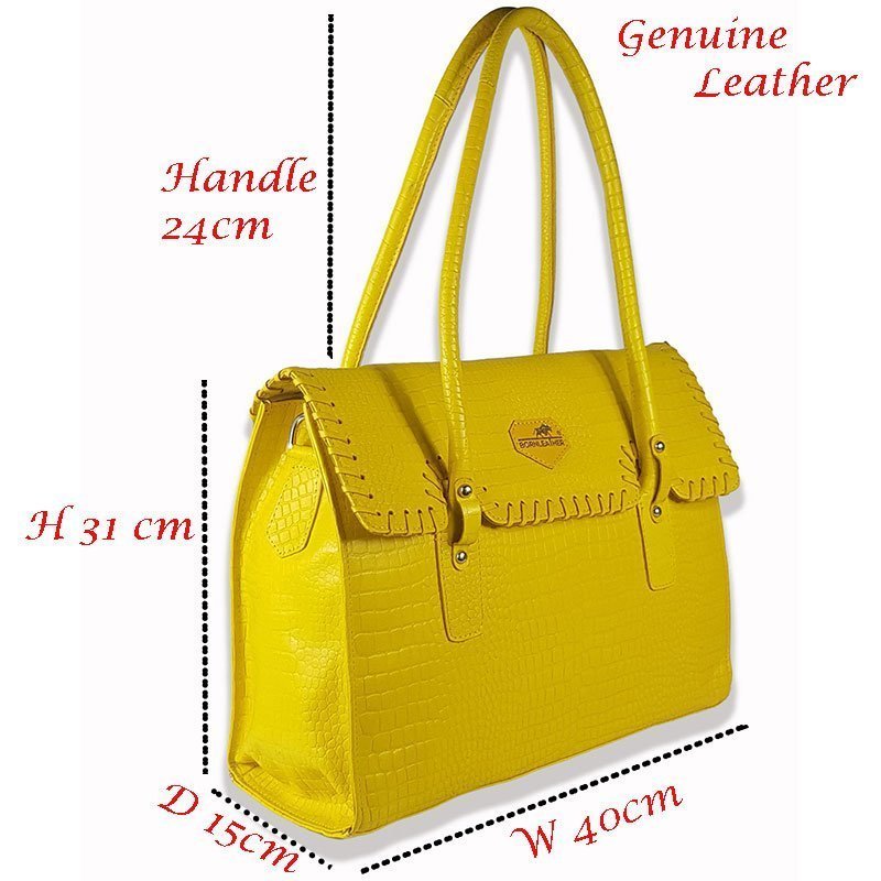Crocodile Print Leather Tote Bag Yellow