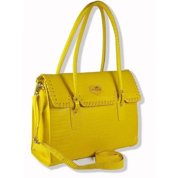 Crocodile Print Leather Tote Bag Yellow