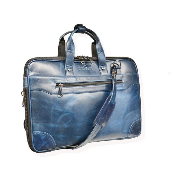 Charlie slim Leather Laptop Briefcase bag -Blue