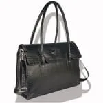Crocodile Print Leather Tote Bag Black