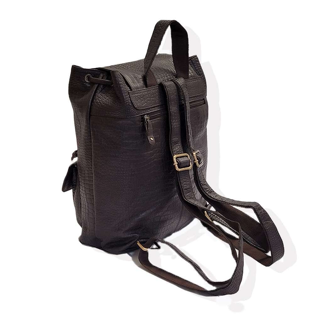 Zofia Crocodile Leather Backpack in Brown