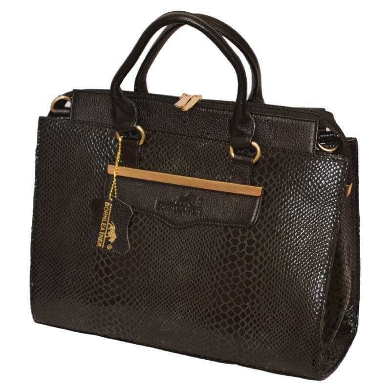 Linda Crocodile Embossed Leather Tote Bag -Black